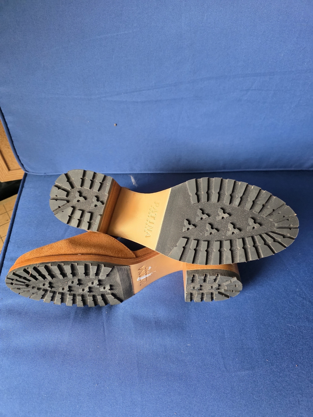 Patina Footwear Tan Suede Block Heel Ankle Strap Heels 9 - Picture 7 of 16